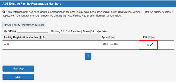 Screen capture of the Add Existing Registration Numbers screen. Description follows.