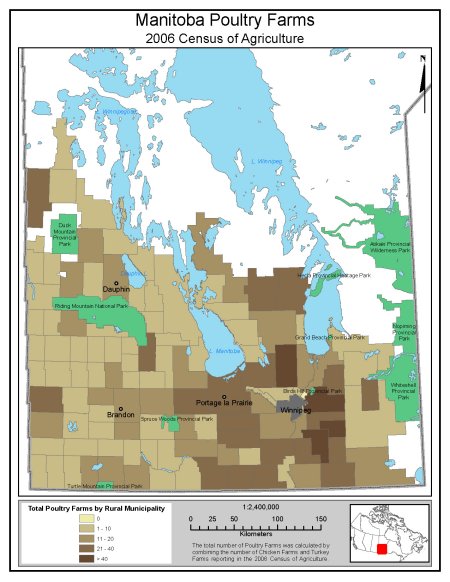 Figure 1: Location of Poultry Production Types in Manitoba. Description follows.