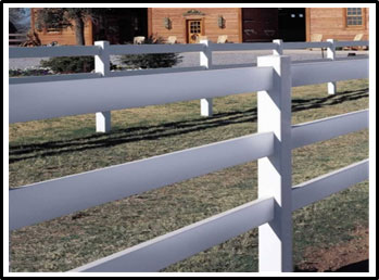 A picture of a vinyl post and rail horse fence