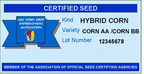 A blue AOSCA Certified tag from another certifying agency. Description follows.