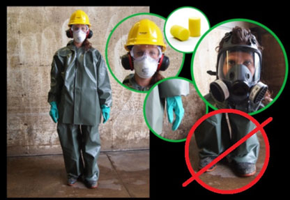 Un exemple d'équipement de protection individuel utilisé pour le nettoyage et la désinfection.