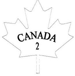 Outline of a maple leaf with the text CANADA in uppercase and below that, the number 2.