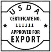 USDA : No. Certificat 111111, Approuvé pour l'exportation