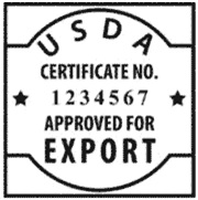 USDA : No. Certificat 1234567, Approuvé pour l'exportation