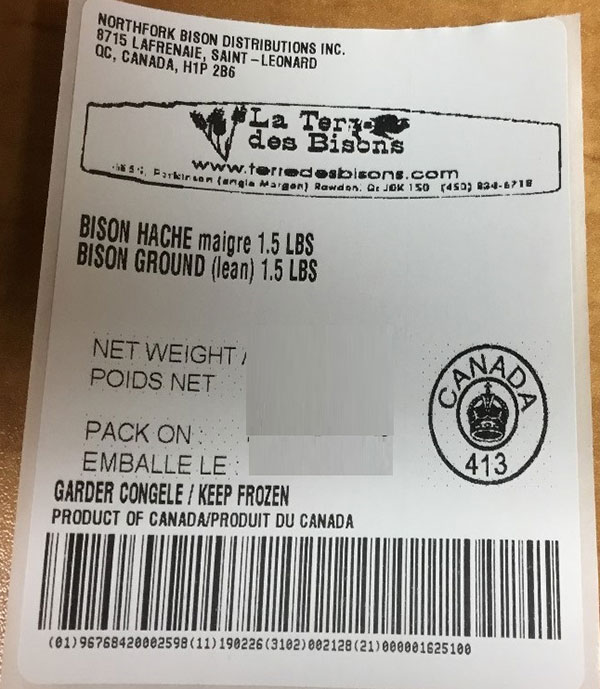 Northfork Canadian Bison Ranch - Bison haché (ordinaire) - 1,25 kg