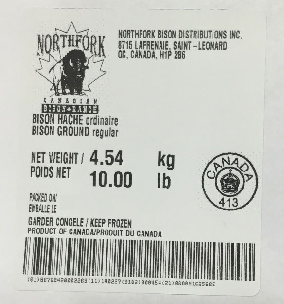 Northfork Canadian Bison Ranch - Bison haché (ordinaire) - 4,54 kg /10 lb