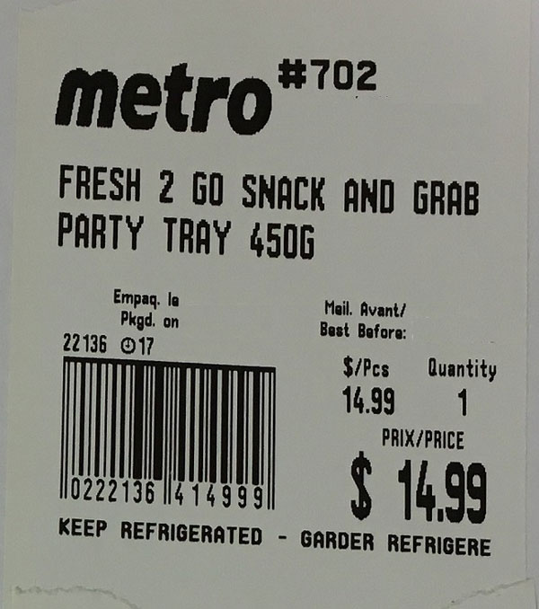 Metro «&nbsp;Fresh 2 Go Snack and Grab Party Tray&nbsp;»&nbsp;&ndash; 450 grammes