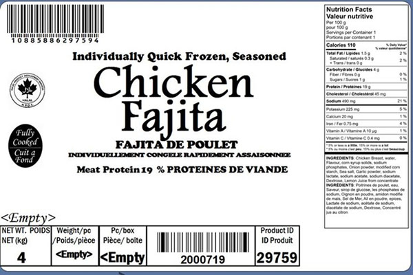 Glacial Treasure - Chicken Fajita  (Halal) Product ID: 29759