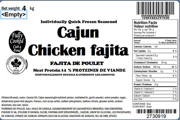 Glacial Treasure - Cajun Chicken fajita (Halal) Product ID: 29760