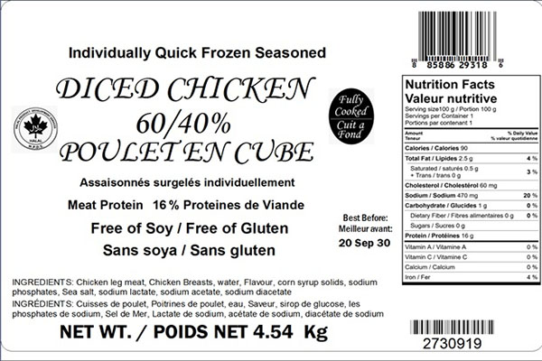 Glacial Treasure - Diced Chicken 60/40  Product ID: 29318